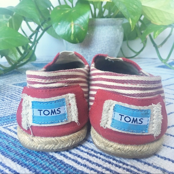 TOMS Espadrille Slip On Stripe Red White Flat 7.5 - Picture 4 of 8